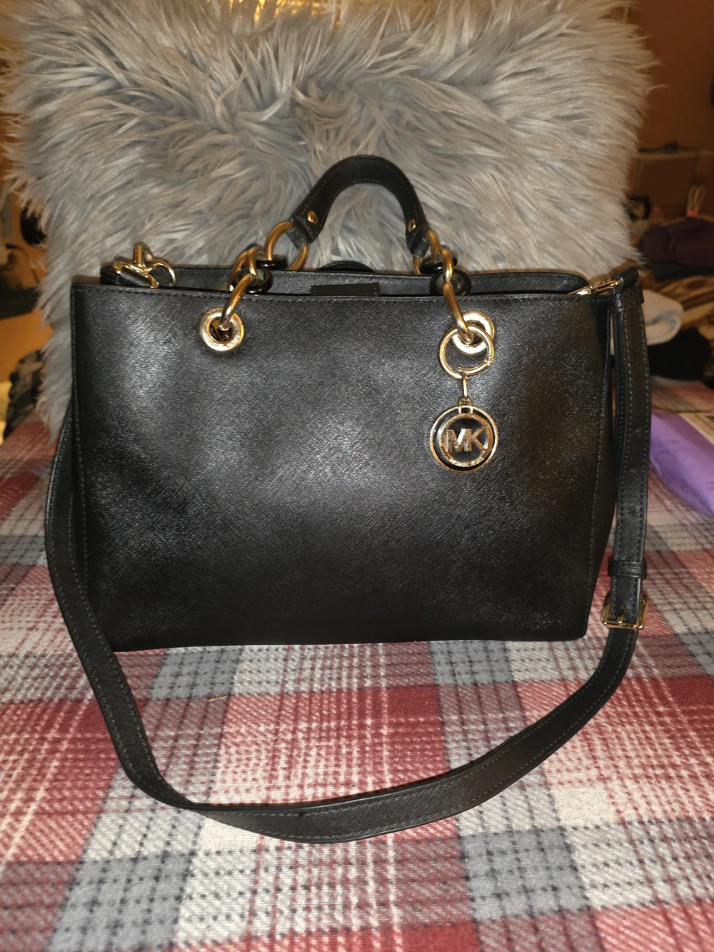 Michael Kors Black Saffiano Leather Tote with Gold Hardware